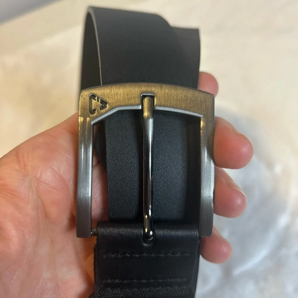 Cuater TravisMathew Black Leather Belt Golf Casual Matte Buckle w38